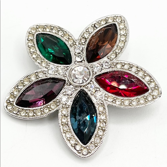Vintage Kenneth Lane Rhinestone Flower Brooch Pin - Picture 2 of 5